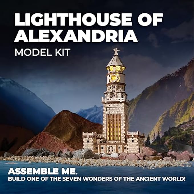 LIGHTHOUSE OF ALEXANDRIA 3D WOODEN PUZZLE FOR ADULTS  WOODEN MODEL KIT WITH LED NIGHT LIGHT, DIY BUILDING HOBBY SET, ANCIENT WORLD LANDMARK, HOME DECOR, BRAIN TEASER, CREATIVE - Image 3